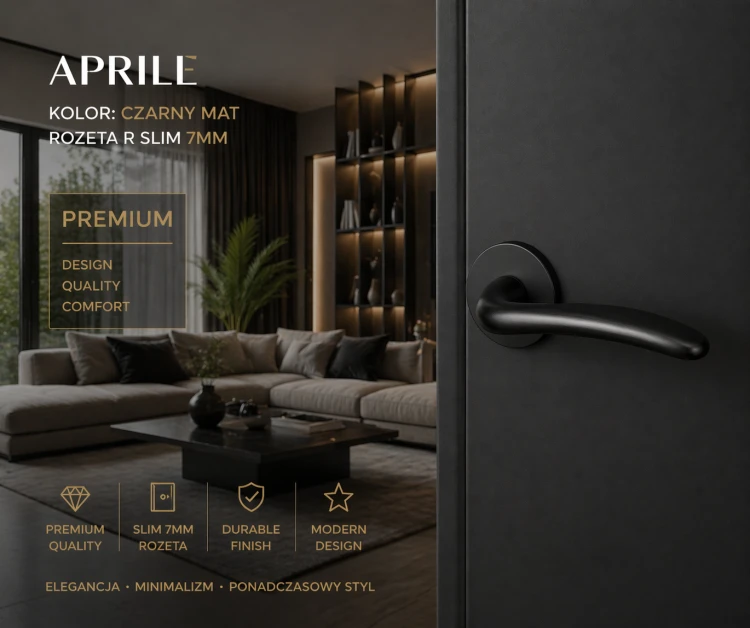 Klamka APRILE AMBROSIA R SLIM 7MM BK – czarny matowy, designerska klamka premium