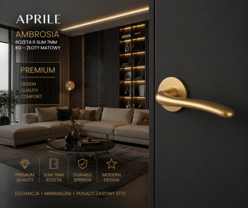 Klamka APRILE AMBROSIA R SLIM 7MM KG – złoty matowy, designerska klamka premium
