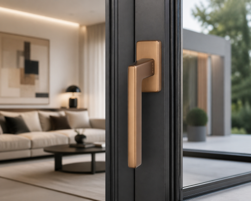 Klamka okienna STILE ARTA Q Light Brown – jasny brąz | nowoczesna klamka do okien