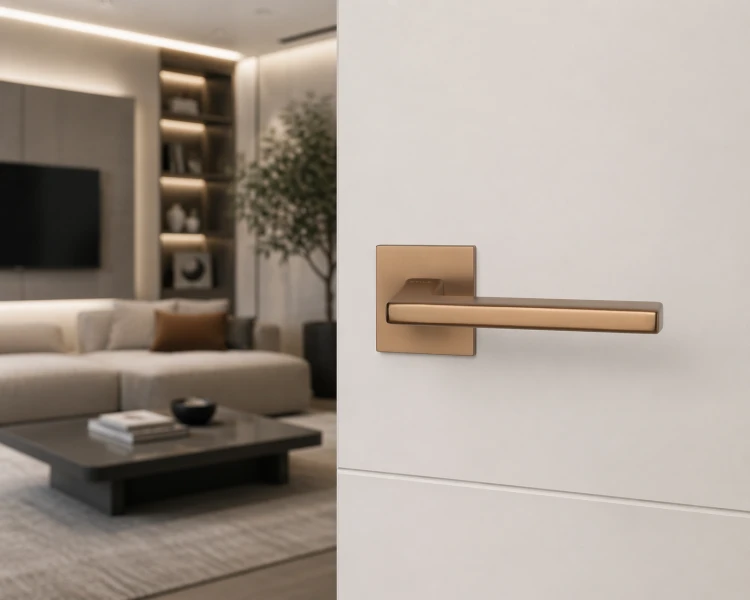 Klamka STILE ARTA Rozeta Q Slim 7 mm Light Brown – jasny brąz | nowoczesna klamka drzwiowa slim 7 mm premium