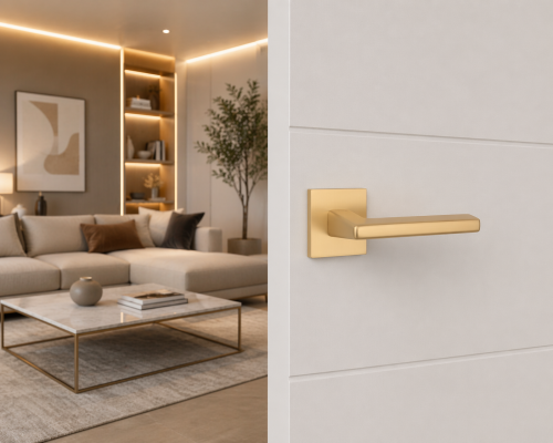 Klamka STILE ARTA Rozeta Q Slim 7 mm Gold Satin – złoty matowy | nowoczesna klamka premium do drzwi wewnętrznych
