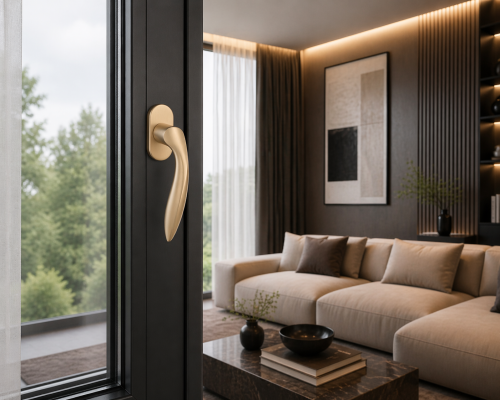 Klamka okienna STILE PULIA R GOLD SATIN – złoty matowy premium