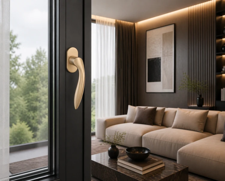 Klamka okienna STILE PULIA R GOLD SATIN – złoty matowy premium