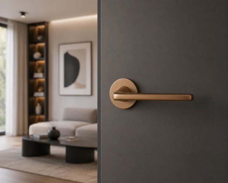 Klamka STILE UTA ROZETA R SLIM 7MM LIGHT BROWN – jasny brąz | Designerska klamka premium ENGER
