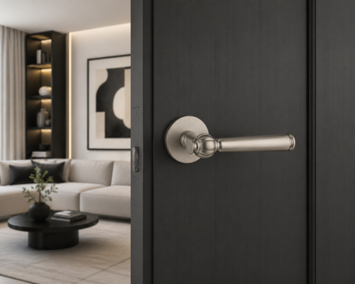 Klamka STILE TUKA ROZETA R SLIM 7MM MSN Nikiel – nowoczesna klamka premium do drzwi wewnętrznych