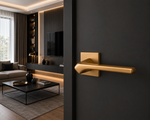 APRILE Klamka BERGENIA ROZETA Q SLIM 7 mm KG – złoty matowy