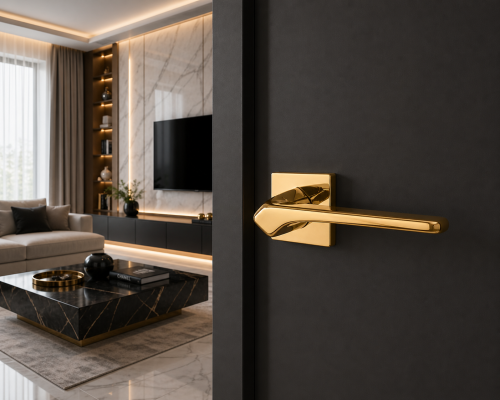 APRILE Klamka BERGENIA ROZETA Q SLIM 7 mm LG PVD – złoty polerowany PVD