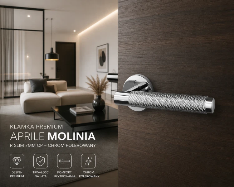 Klamka APRILE MOLINIA R SLIM 7 mm Chrom Polerowany – nowoczesna klamka do drzwi wewnętrznych premium