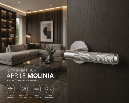Klamka APRILE MOLINIA R SLIM 7 mm MSN – nikiel, nowoczesna klamka do drzwi wewnętrznych
