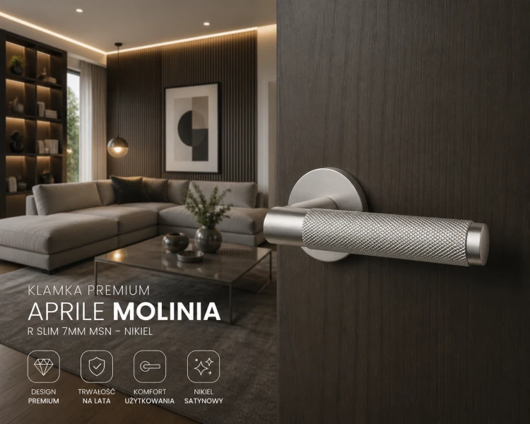 Klamka APRILE MOLINIA R SLIM 7 mm MSN – nikiel, nowoczesna klamka do drzwi wewnętrznych