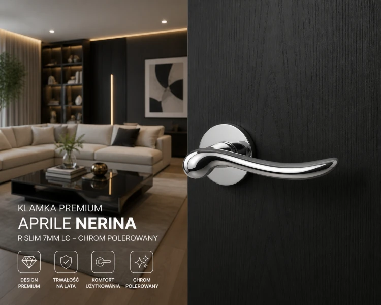 Klamka APRILE NERINA R SLIM 7 mm LC – chrom polerowany, designerska klamka premium do drzwi