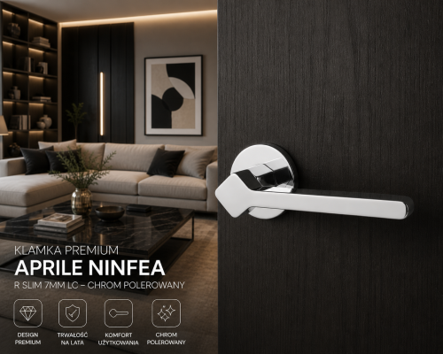 Klamka APRILE NINFEA R SLIM 7 mm LC – chrom polerowany, designerska klamka premium do drzwi