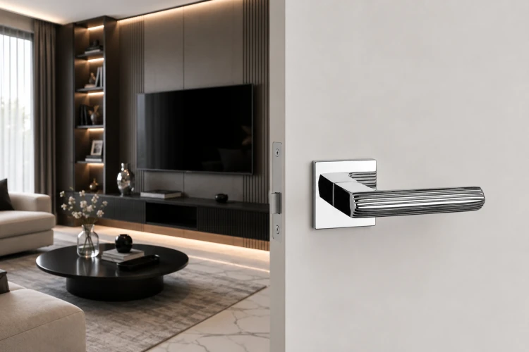 Designerska klamka wewnętrzna premium w wykończeniu chrom polerowany