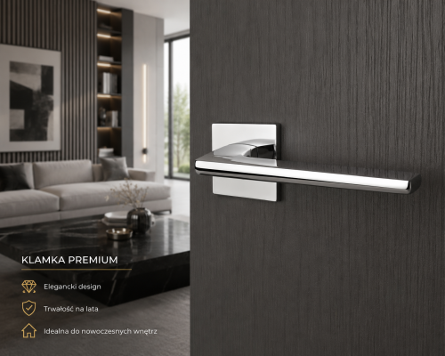 Klamka APRILE LUNARIA Q SLIM 7 mm LC Chrom Polerowany – luksusowa klamka premium do eleganckich wnętrz