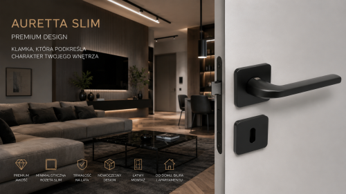 Klamka AURETTA SLIM Czarna BLITZ – Designerska Klamka Premium na Kwadratowej Rozecie