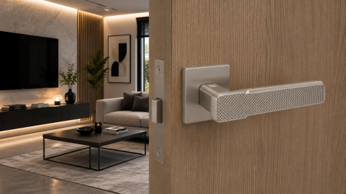 Klamka SENSO rozeta kwadratowa nikiel mat BLITZ – nowoczesna klamka premium do eleganckich wnętrz