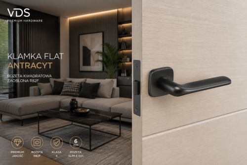 Designerska kolekcja VDS Creative -Klamka Flat Antracyt VDS – Designerska Klamka Premium na Rozecie Kwadratowej R82F Slim 6 mm