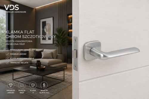 Klamka Flat Chrom Szczotkowany VDS – Designerska Klamka Premium na Rozecie R82F Slim 6 mm