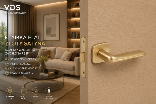 Klamka Flat Złoty-Satyna VDS – Elegancka Klamka Premium na Rozecie R82F Slim 6 mm