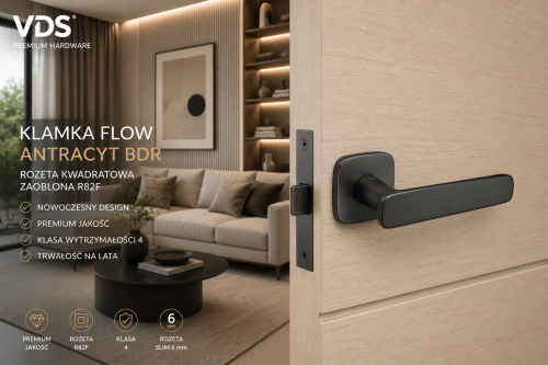 Klamka Flow Antracyt VDS – Designerska Klamka Premium na Rozecie R82F Slim 6 mm
