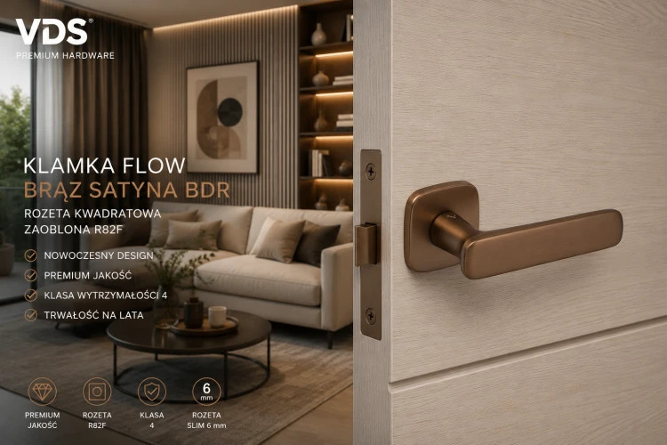 Klamka Flow Brąz-Satyna VDS – Designerska Klamka Premium na Rozecie R82F Slim 6 mm