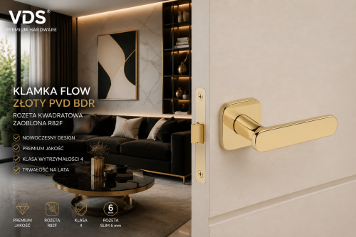 Klamka Flow Złoty PVD VDS – Luksusowa Klamka Premium na Rozecie R82F Slim 6 mm