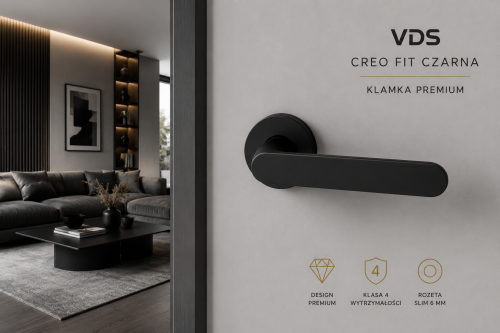 Klamka VDS Creo Fit Czarna R68F – nowoczesna klamka premium do drzwi wewnętrznych | Klasa 4