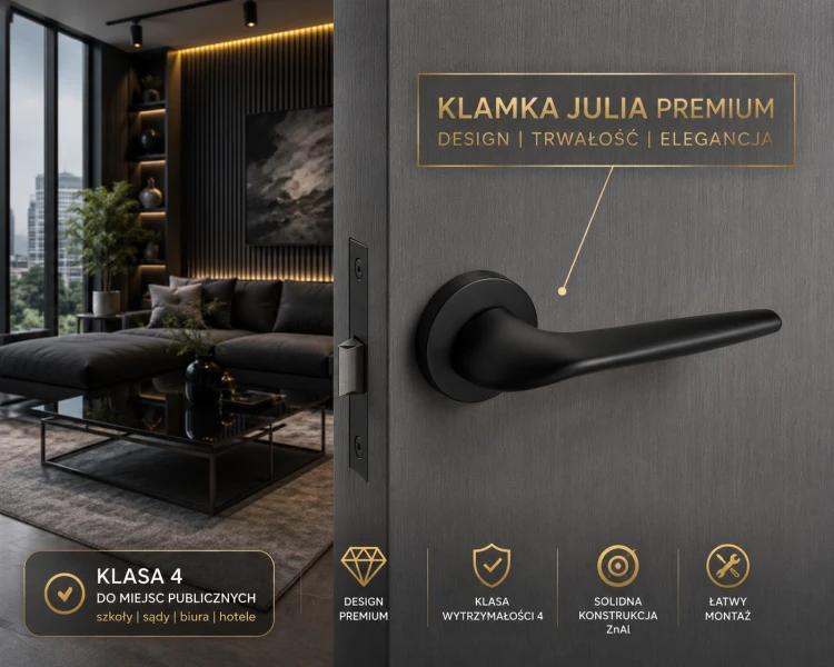 Klamka VDS Julia Czarna – nowoczesna klamka na okrągłej rozecie | Klasa 4