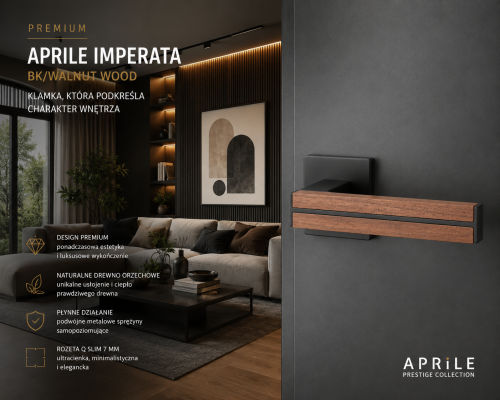 Luksusowa klamka premium łącząca nowoczesny design z naturalnym drewnem-Klamka czarna wewnętrzna APRILE IMPERATA