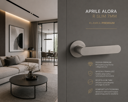 Klamka APRILE ALORA R SLIM 7 mm GYM – grafitowa klamka premium do nowoczesnych wnętrz