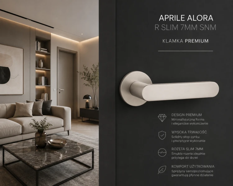 Klamka APRILE ALORA R SLIM 7 mm SNM – nikiel | Elegancka klamka premium do nowoczesnych drzwi