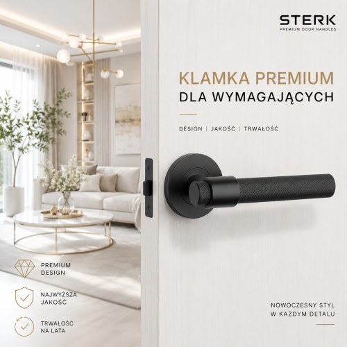 Klamka STERK OVAL 1743 ROZETA PRO 8MM F5 Czarny Mat – Premium Klamka do Drzwi Wewnętrznych ze Stali Nierdzewnej