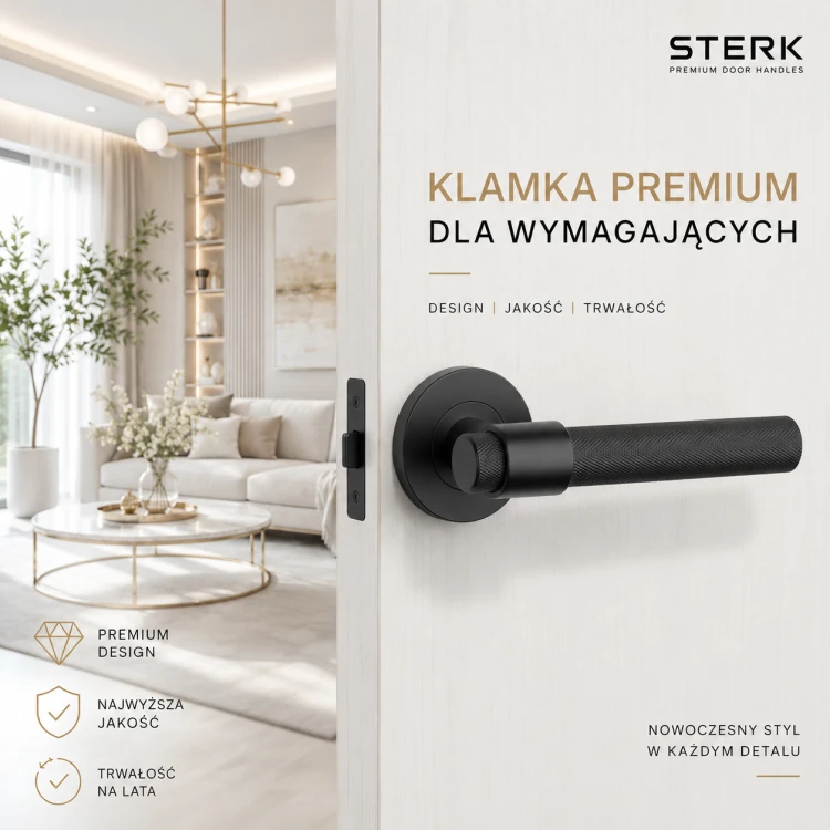 Klamka STERK OVAL 1743 ROZETA PRO 8MM F5 Czarny Mat – Premium Klamka do Drzwi Wewnętrznych ze Stali Nierdzewnej