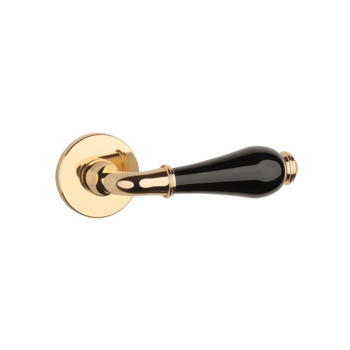 Klamka APRILE DIANELLA ROZETA R SLIM 7 mm LG / BLACK CERAMICS – złoty polerowany / czarna ceramika | Luksusowa klamka Prestige do drzwi wewnętrznych
