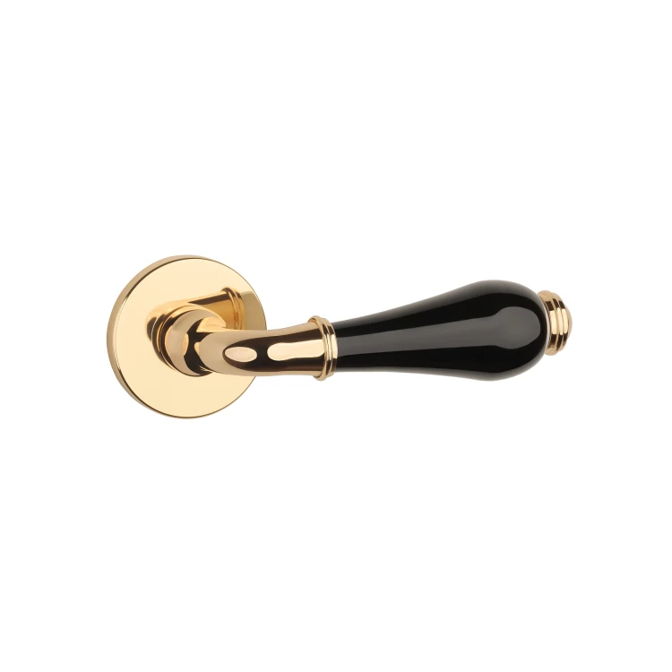 Klamka APRILE DIANELLA ROZETA R SLIM 7 mm LG / BLACK CERAMICS – złoty polerowany / czarna ceramika | Luksusowa klamka Prestige do drzwi wewnętrznych