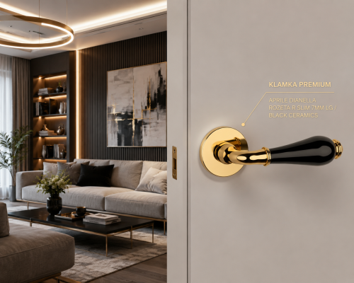 Klamka APRILE DIANELLA ROZETA R SLIM 7 mm LG Black Ceramics – złoty polerowany z czarną ceramiką