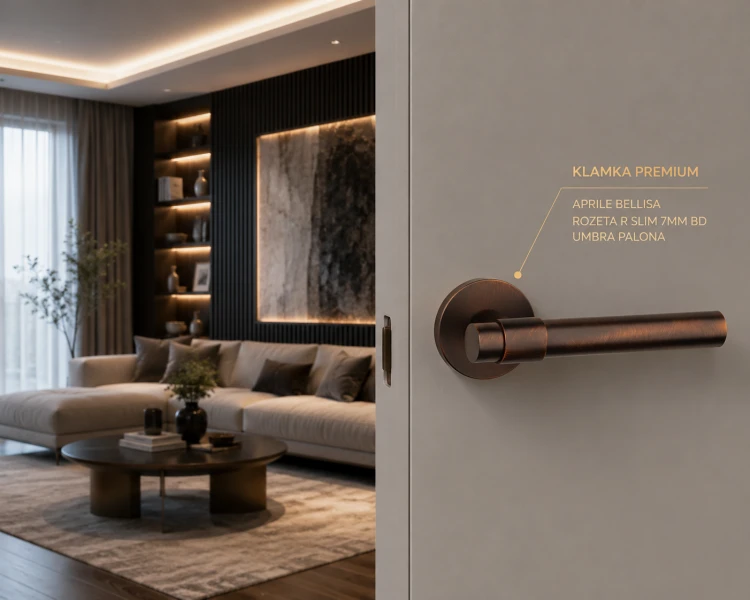 Klamka APRILE BELLISA ROZETA R SLIM 7 mm BD – umbra palona | Mosiężna klamka Prestige do drzwi wewnętrznych