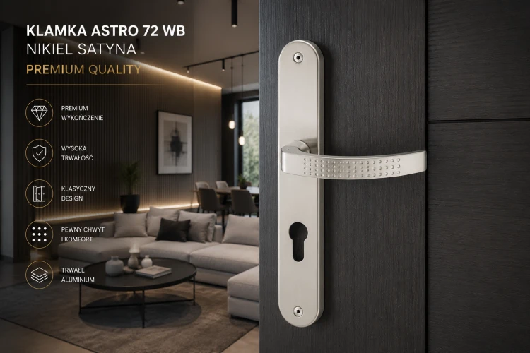 Klamka ASTRO 90 WB nikiel satyna – elegancka klamka na wkładkę patentową o ponadczasowym wzornictwie