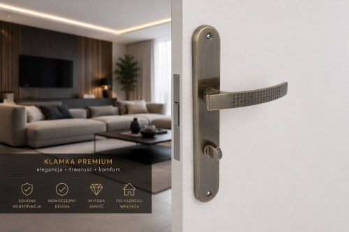 Klamka wewnętrzna ASTRO WC 90 mm – Patyna | Aluminiowa klamka na długim szyldzie ALUBRASS