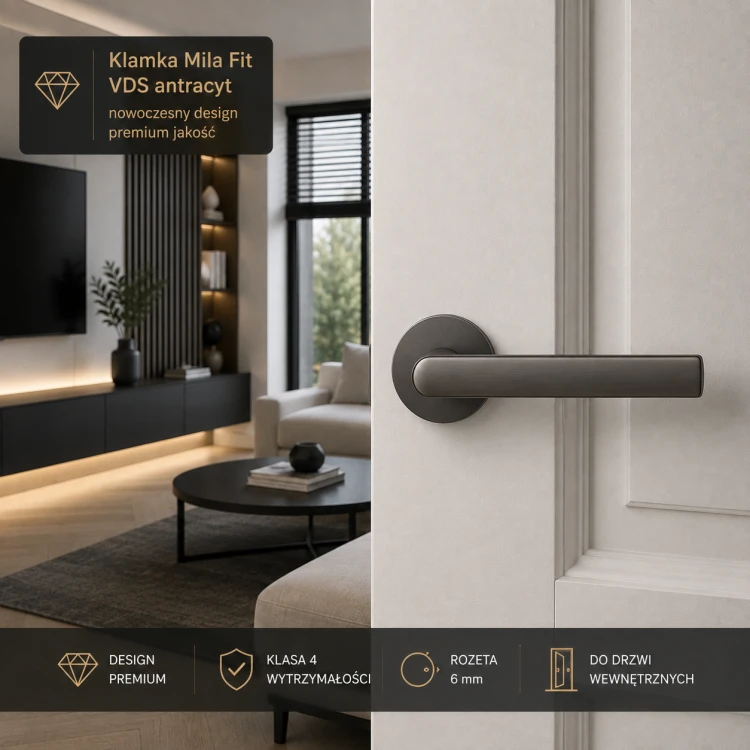 Klamka Mila Fit VDS antracyt – klasa 4 | rozeta 6 mm