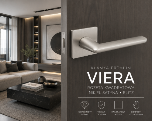 Klamka VIERA nikiel satyna BLITZ – rozeta kwadratowa
