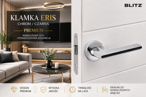 Klamka ERIS BLITZ chrom / czarna – rozeta okrągła 52 mm