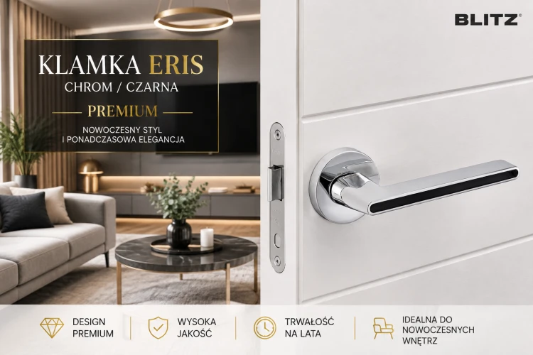 Klamka ERIS BLITZ chrom / czarna – rozeta okrągła 52 mm