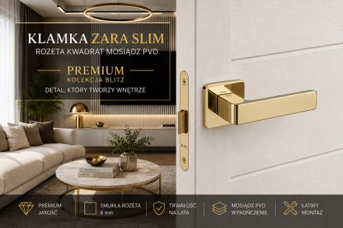 Klamka ZARA SLIM mosiądz PVD BLITZ – złota klamka Klamkizamki.pl