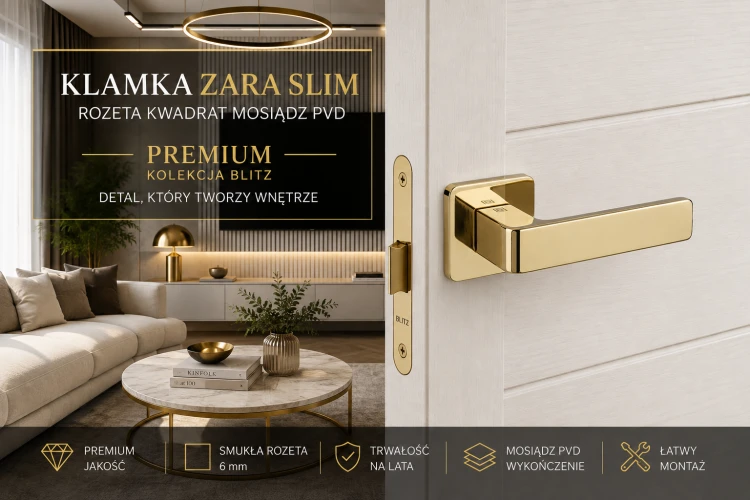 Klamka ZARA SLIM mosiądz PVD BLITZ – złota klamka Klamkizamki.pl