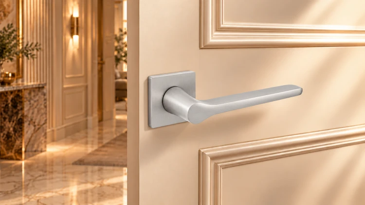 Klamka VITTORIA SLIM ALUBRASS chrom mat – rozeta kwadratowa klamkizamki.pl