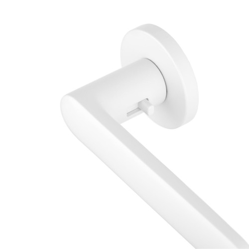 Klamka APRILE STRELITZIA R LOCK WHITE LEFT – biała matowa, rozeta okrągła SLIM 7 mm